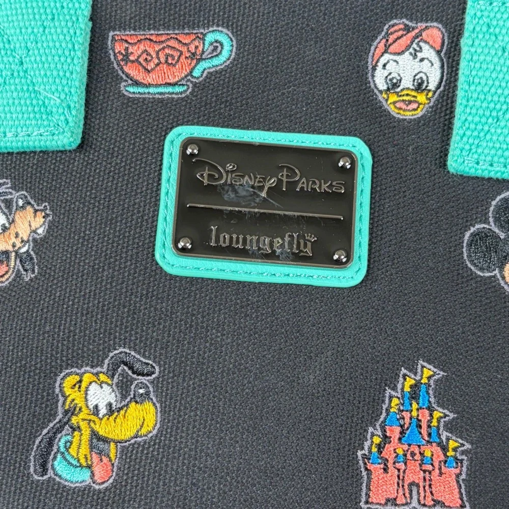 Disney‎ Parks Loungefly Mini Backpack Embroidered Character Icons Black Teal